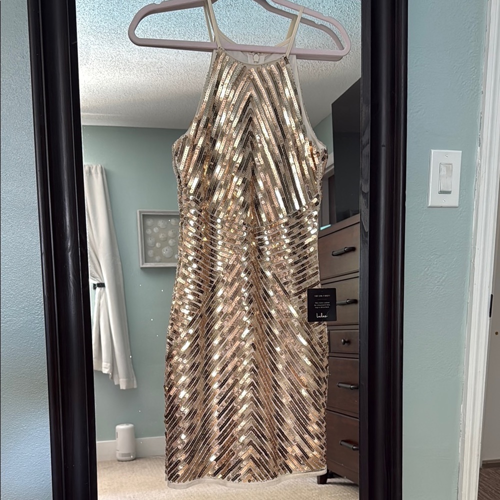 Lulu's Shimmering Gold Sequin Dress